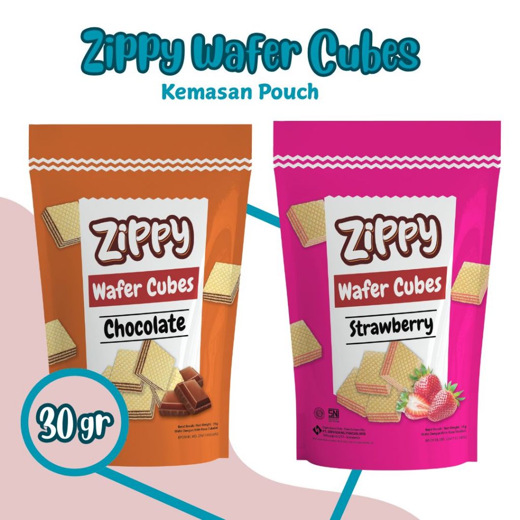 

ZIPPY WAFER CUBES RASA COKLAT & STRAWBERRY 35 Gr Biskuit Kemasan Pouch