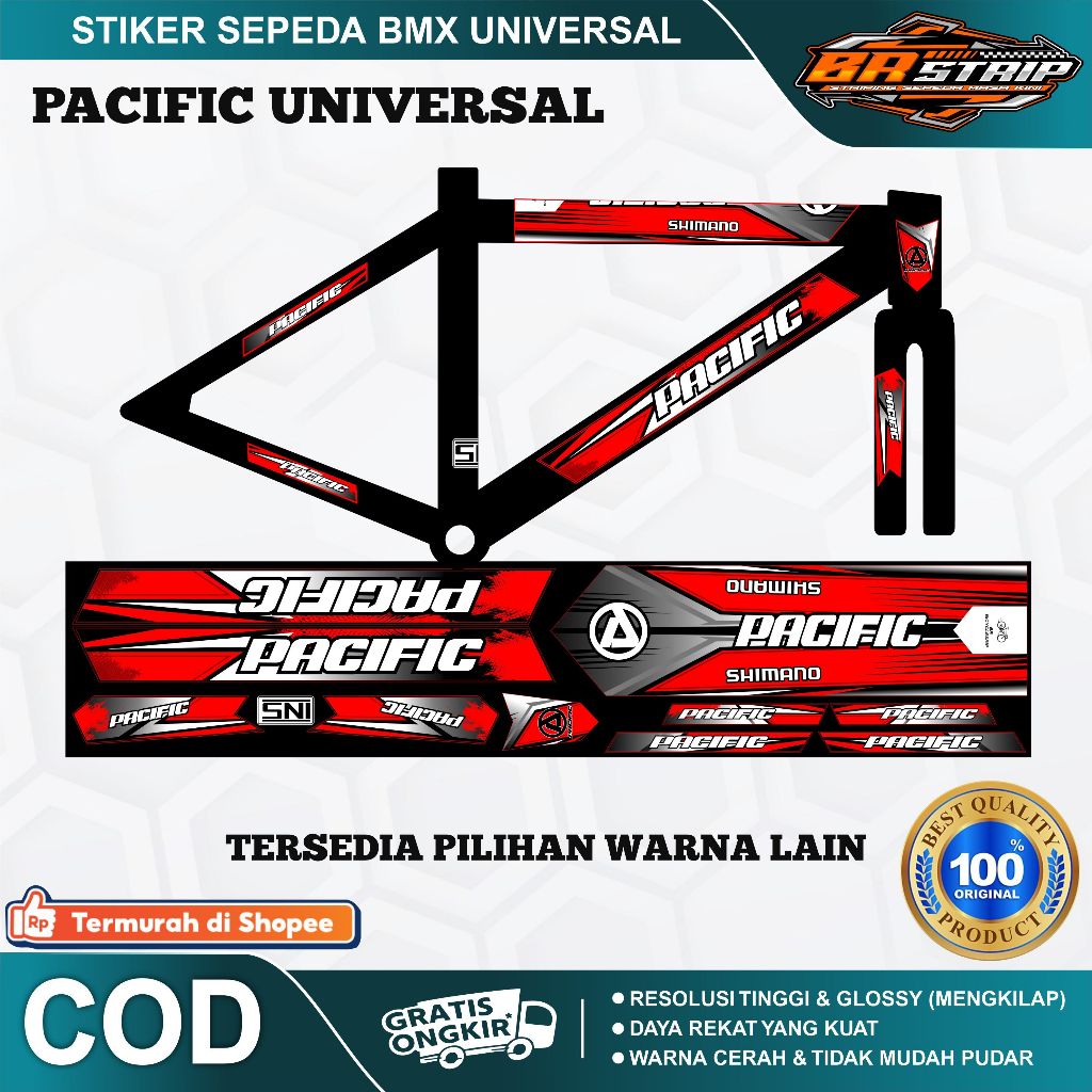 (COD) NEW stiker striping sepeda BMX 18 20 pacific decal glossy lentur anti air