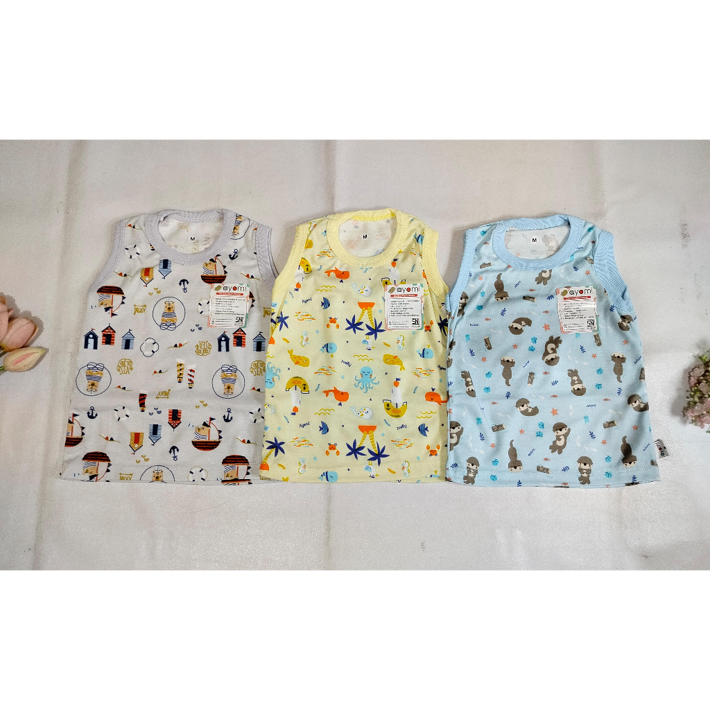 Singlet AYOMI Hello Sea Atasan Bayi/ Atasan Kutung Bayi/ Baju Bayi Tanpa Lengan/ Ayomi Size M - L