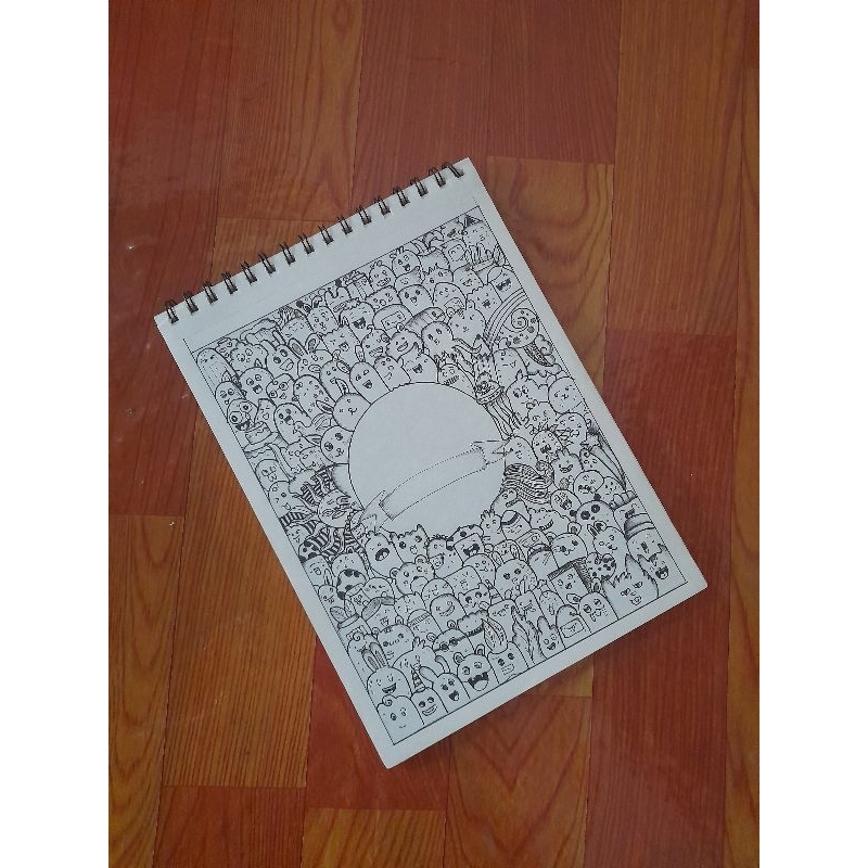 Gambar Doodle Art Karakter Hitam Putih A4 Custom Nama dan Ucapan