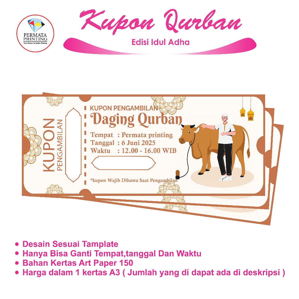 Kartu Kupon Idul Adha custom | Kartu Qurban | Cetak Voucher | kualitas Terbaik