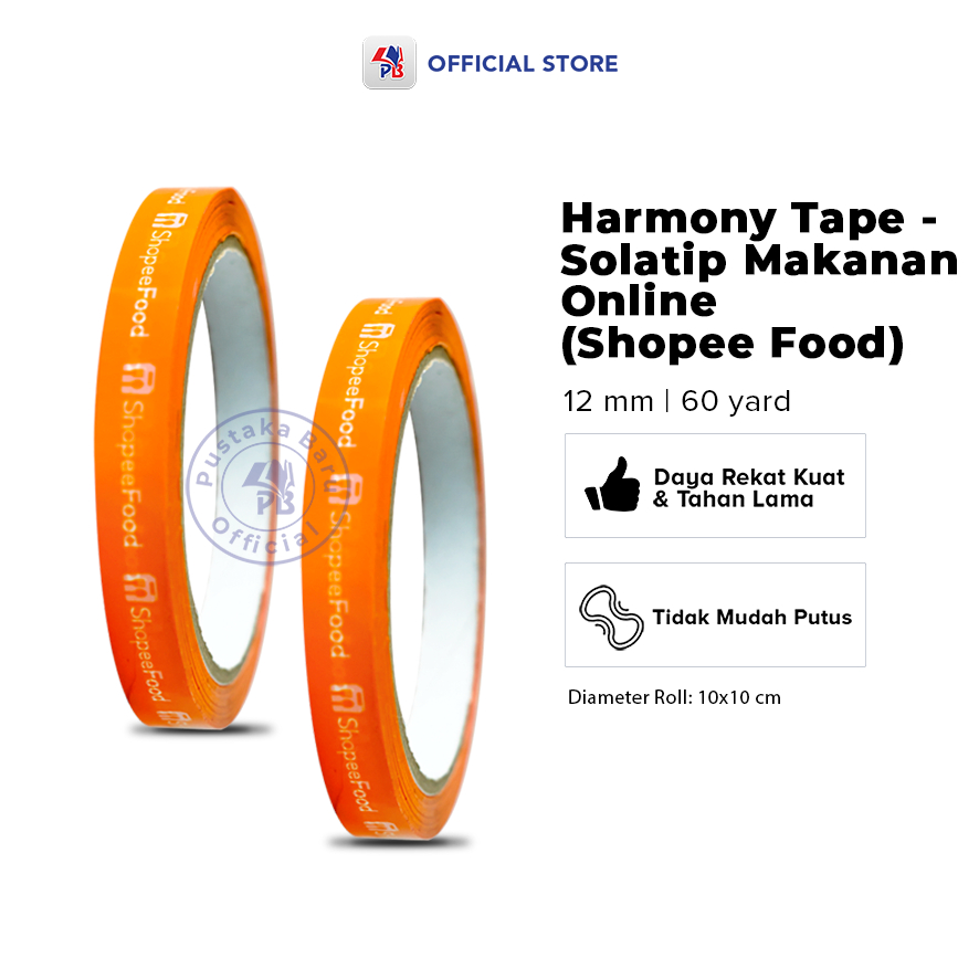 

Lakban Selotip Isolasi Makanan Online / Harmony Tape - Solatip Makanan Online (Shopee Food) Ukuran 12mm x 50mmx 288 / (60 Yard) / PB NON BOOK – PBNB