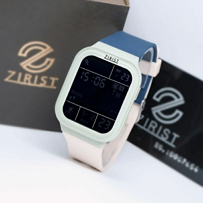 Jam Tangan Wanita ZIRIST Tali Karet Merah Navy Digital Original