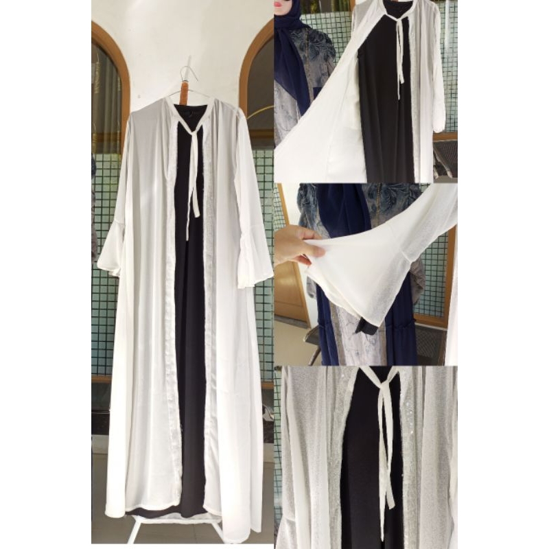 SET INNER OUTER JERSEY CERUTY LENGAN TEROMPET HITAM PUTIH