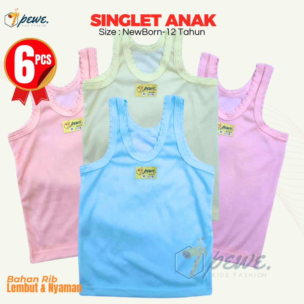 6 pcs Singlet Anak Warna Kaos Dalem Anak Usia 0-12 Tahun Kaos Kutang Anak Cewek dan Cowok Singlet An