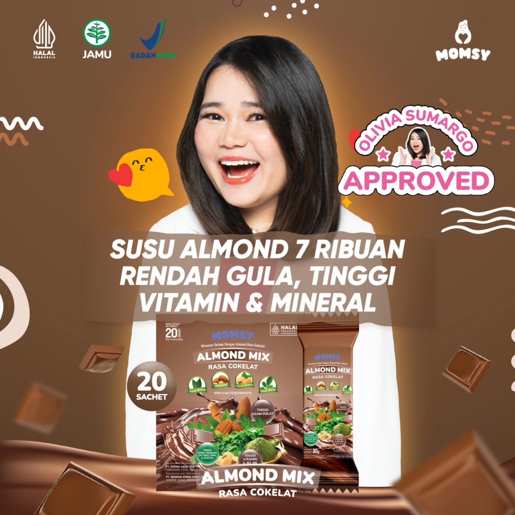 

ALMOND MIX COKELAT MOMSY 20 Sachet BPOM HALAL Natural Almond Kedelai Katuk Kelor [IKN]
