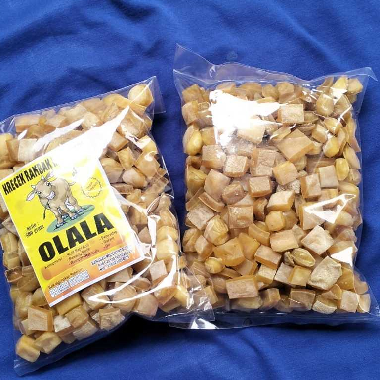 

OLALA / krecek rambak kulit sapi/krecek rambak mentah/dorokdok/rambak mentah/krupuk rambak/rambak sapi varian kotak dadu 500gram