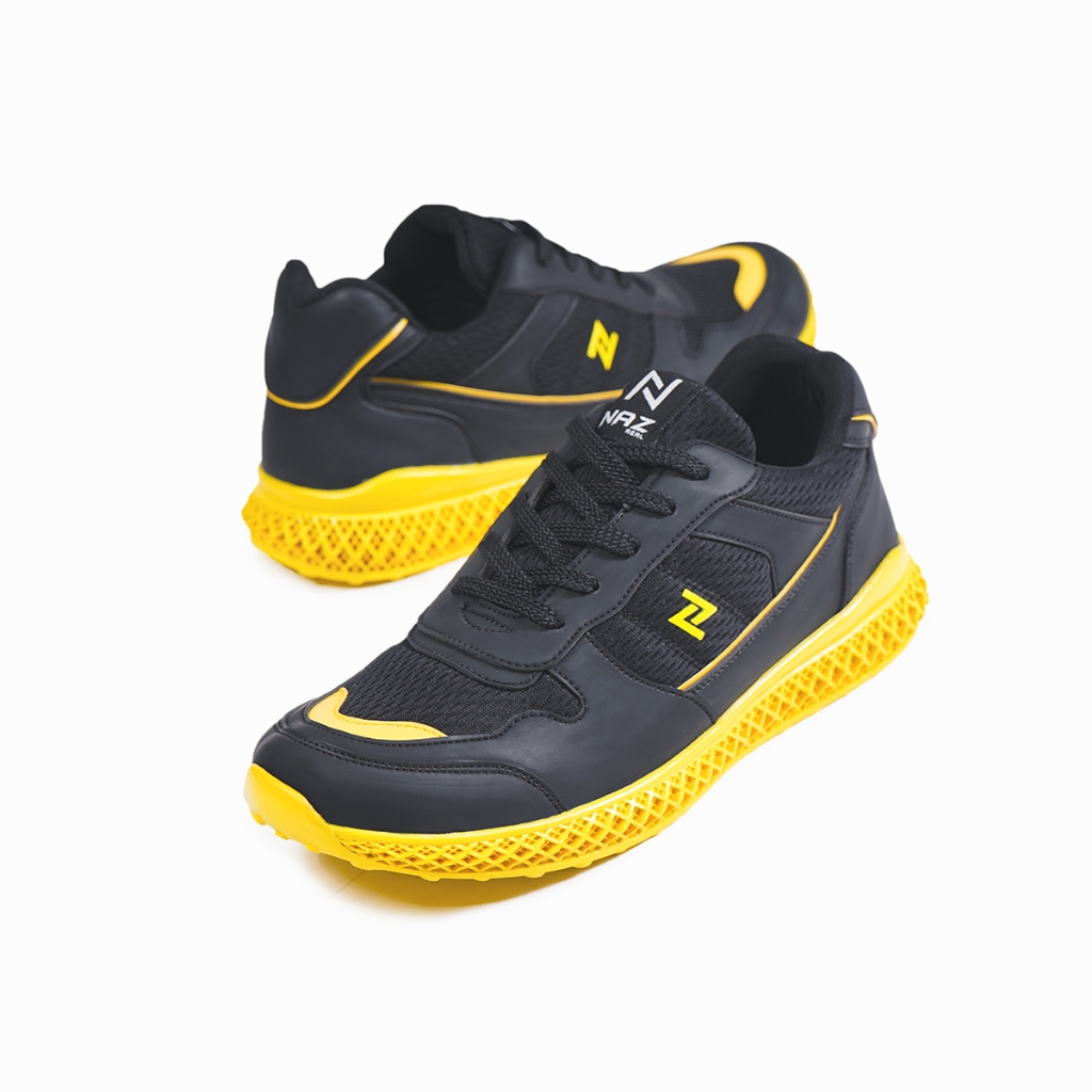 Nazreal Footwear-Sepatu Sneakers Pria Venom Black Yellow Casual Sport Running Premium Original