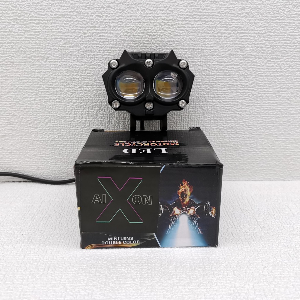 LAMPU TEMBAK MOTOR DOUBLE PROJEKTOR LED 3 WARNA (PUTIH • KUNING • CAMPUR)