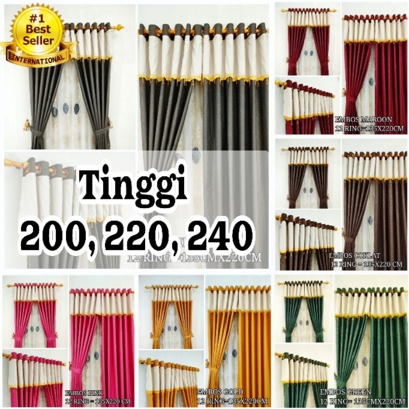 Gorden Premium Renda Poni Tinggi 120, 200, 220, 240 cm Gorden Poni Desain Mewah Free Tali