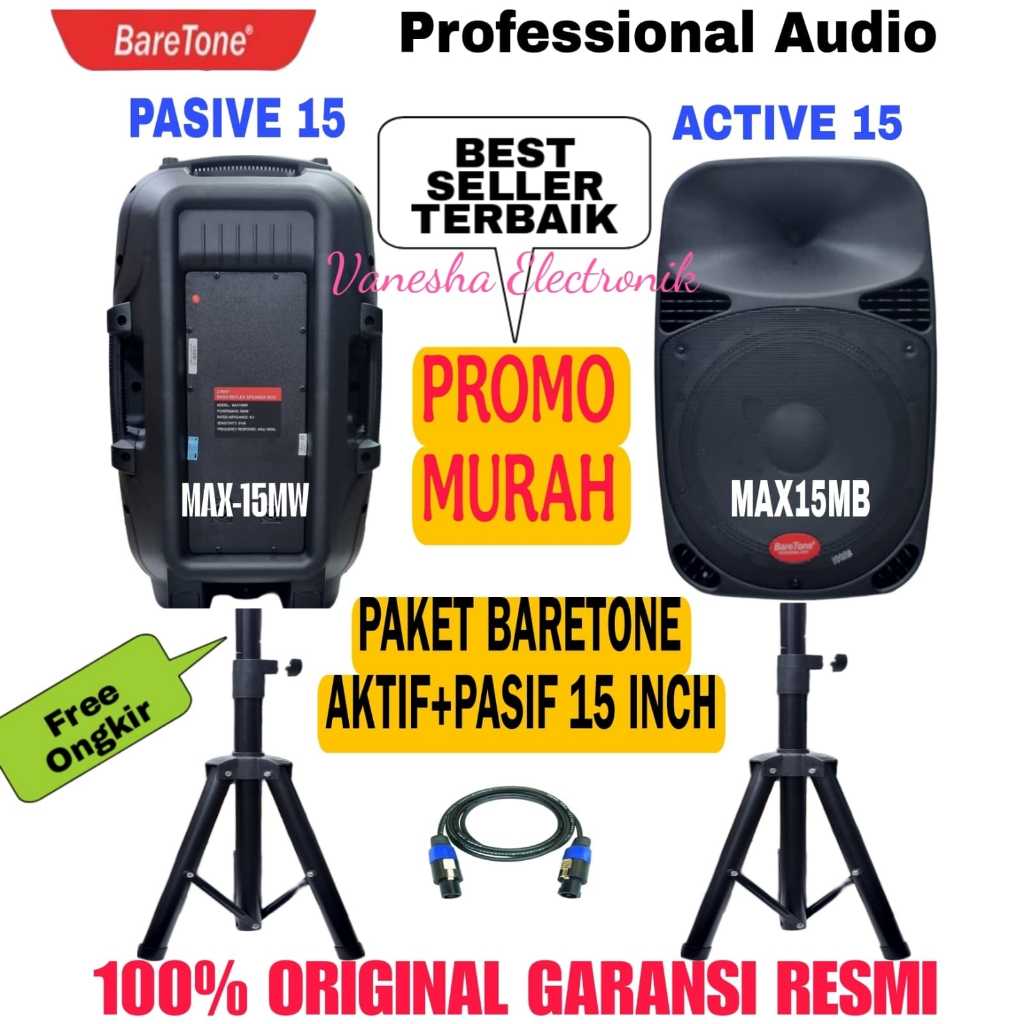 Promo Paket Sound System Speaker Aktif Pasif 15 Inch Baretone Max15mb/Max15mw Original