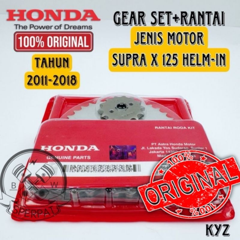 GEAR SET HONDA + RANTAI KYZ UNTUK MOTOR SUPRA X125 HELM IN KARBU DAN F1 TERBAIK DAN TERMURAH