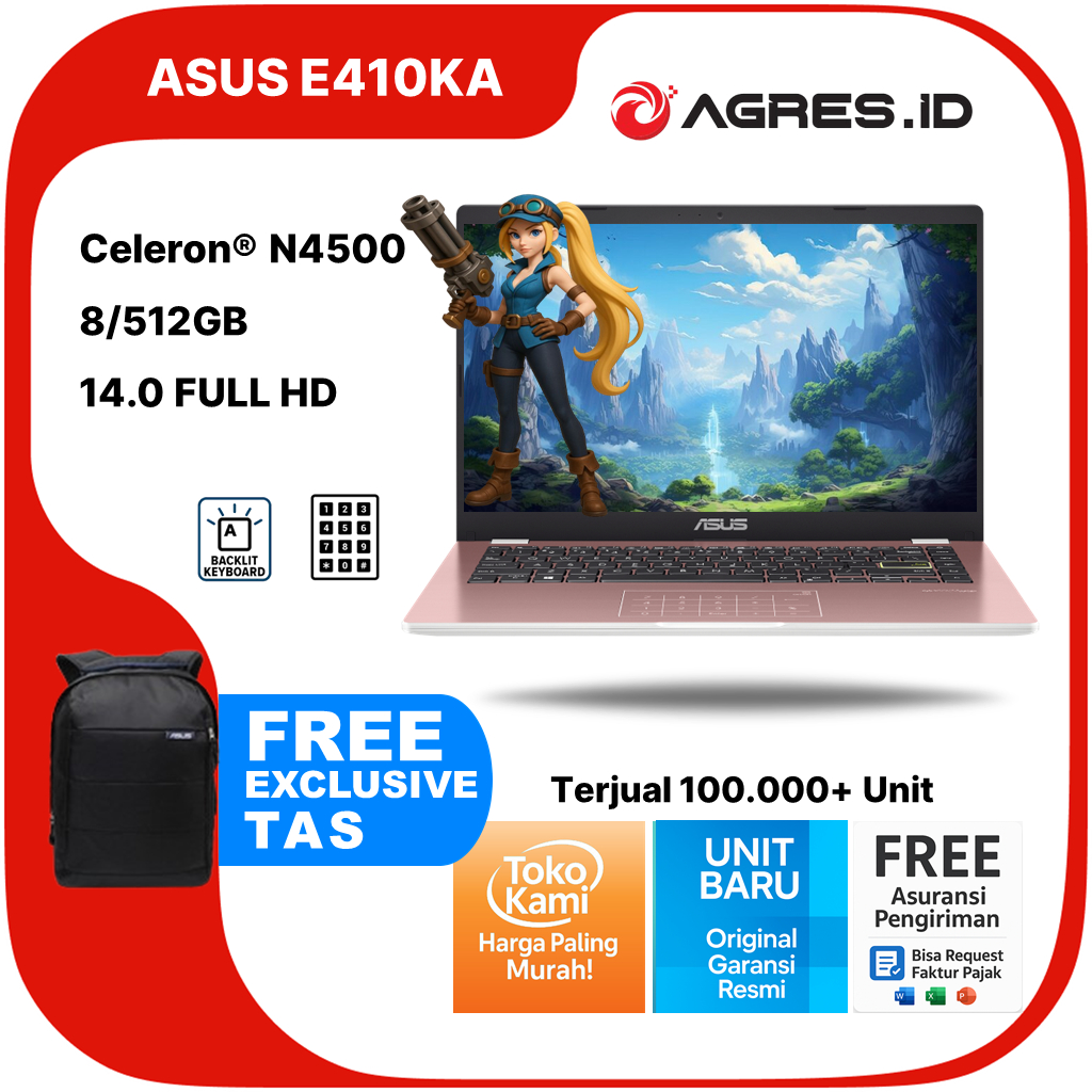 ASUS VIVOBOOK GO 14 E410KA N4500 8GB 512GB W11+OHS 14.0FHD BLU -FHD424M GARANSI RESMI INDONESIA
