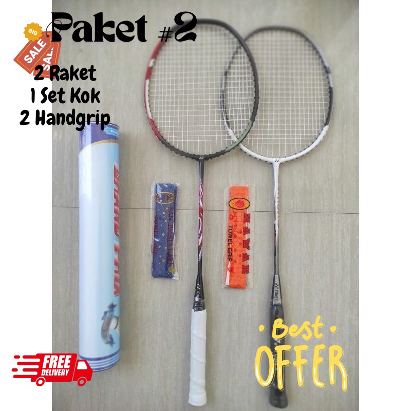 (COD) RAKET BADMINTON SEPASANG 2RAKET 2HANDGRIP dan KOK / RAKET BULU TANGKIS TERMURAH