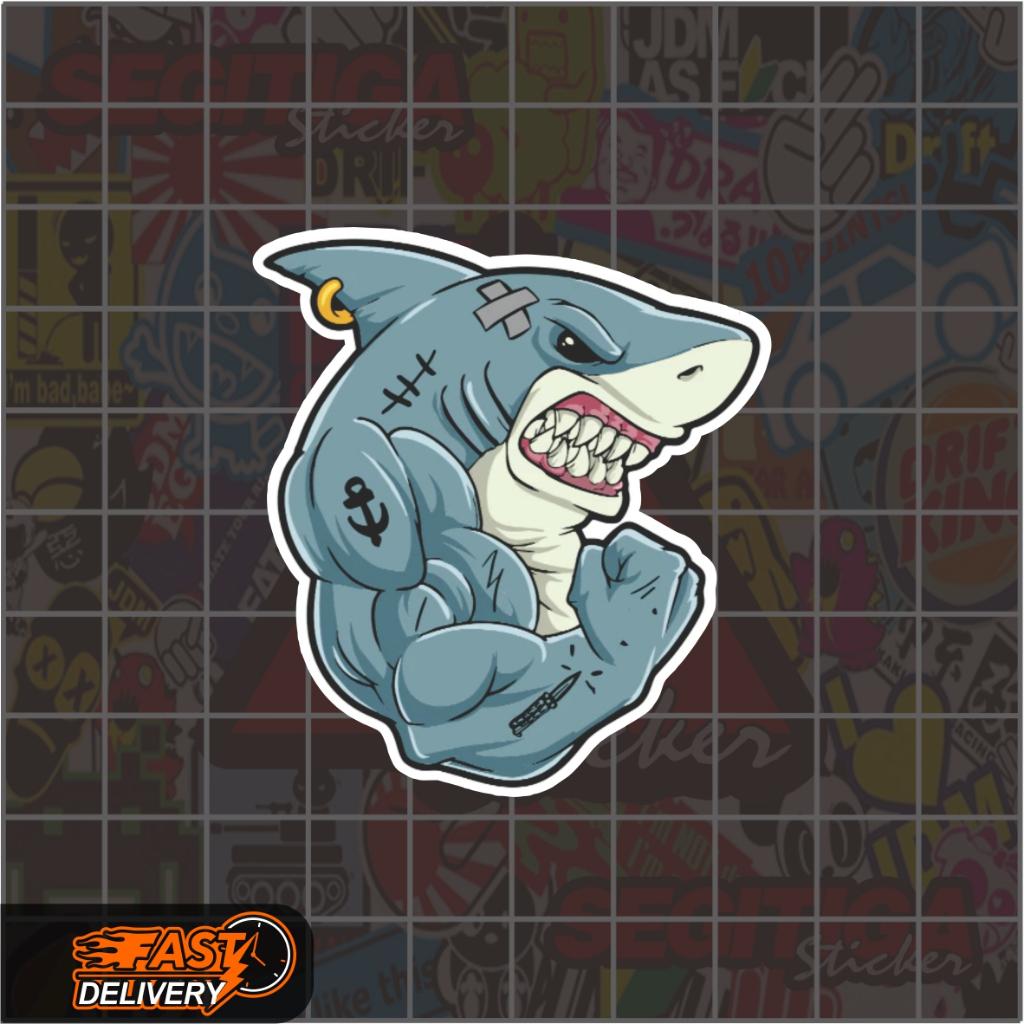

Sticker Hiu Preman Sangar Ukuran 5 x 5.5 Cm
