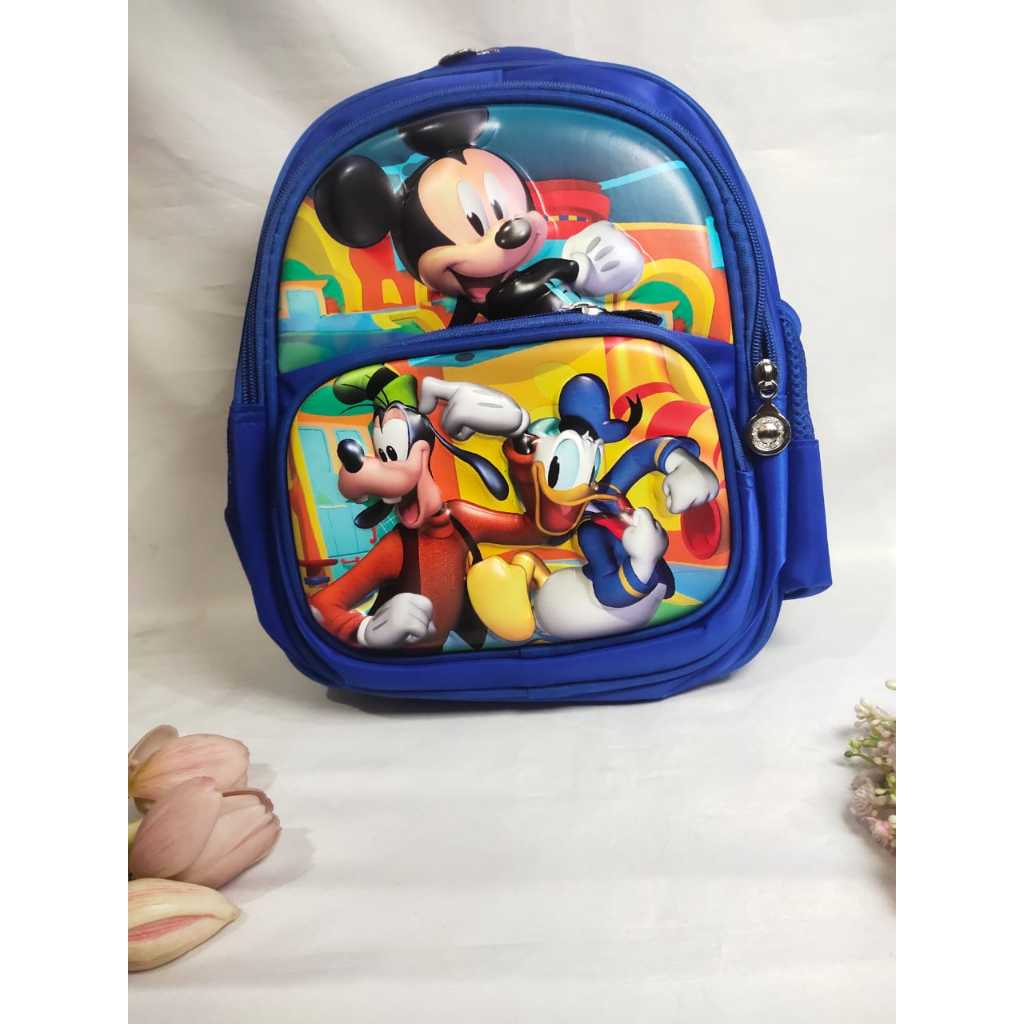 Tas Ransel Anak Sekolah TK Import Karakter Donald Duck, Mickey Mouse Bagian Depan Gambar Timbul-4283