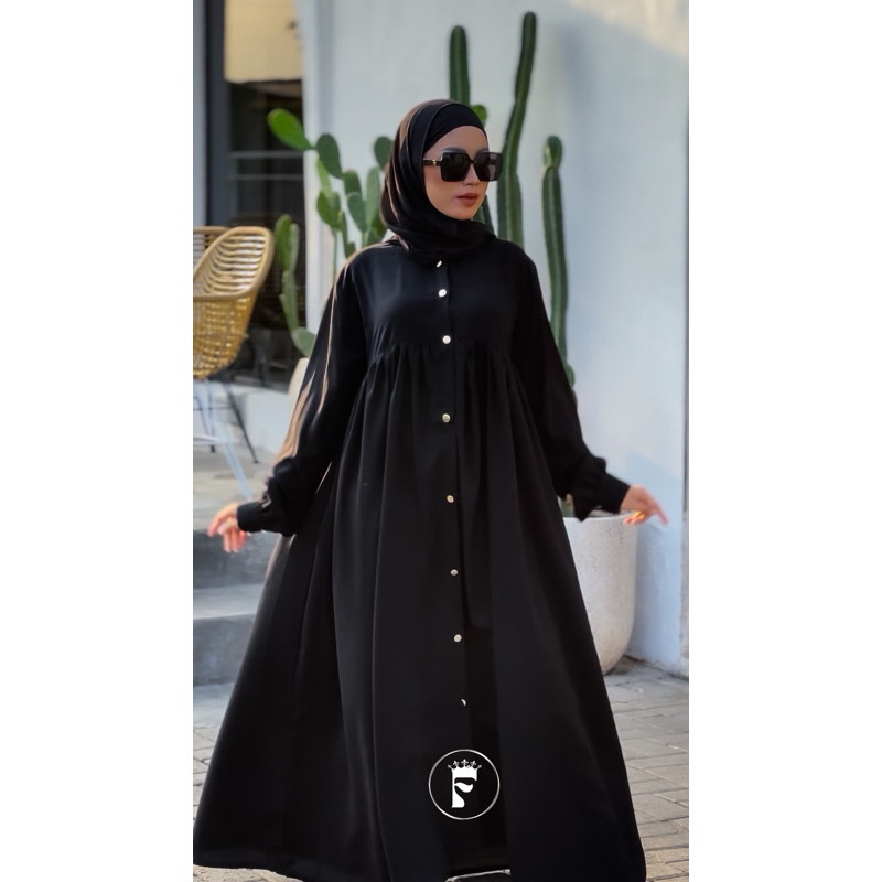 ABAYA POLOS AISYAH KANCING GOLD JET BLACK