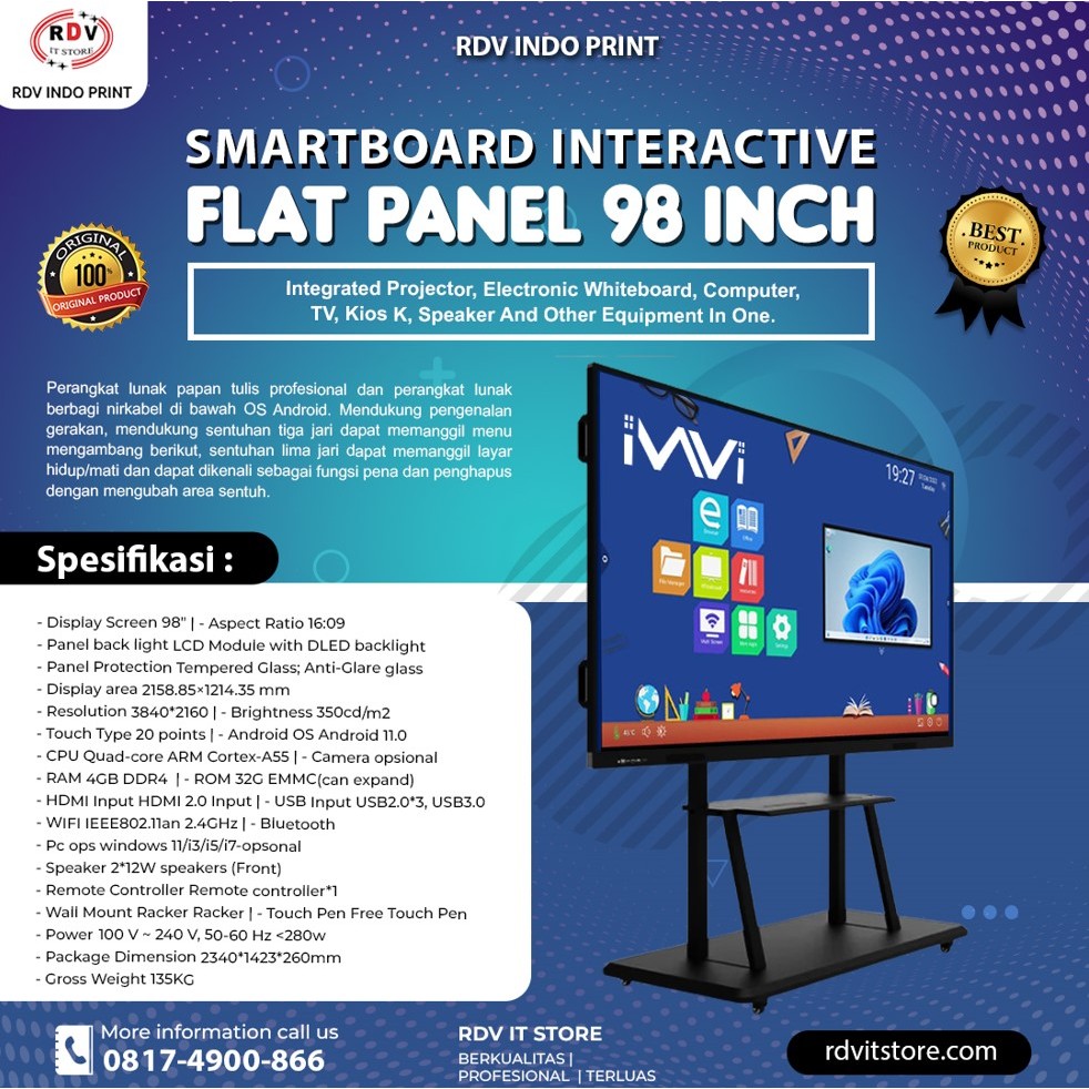 Smartboard Interactive Flat Panel 98 Inch Display