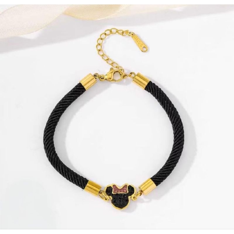 Gelang titanium anti karat Tali hitam Mini mouse