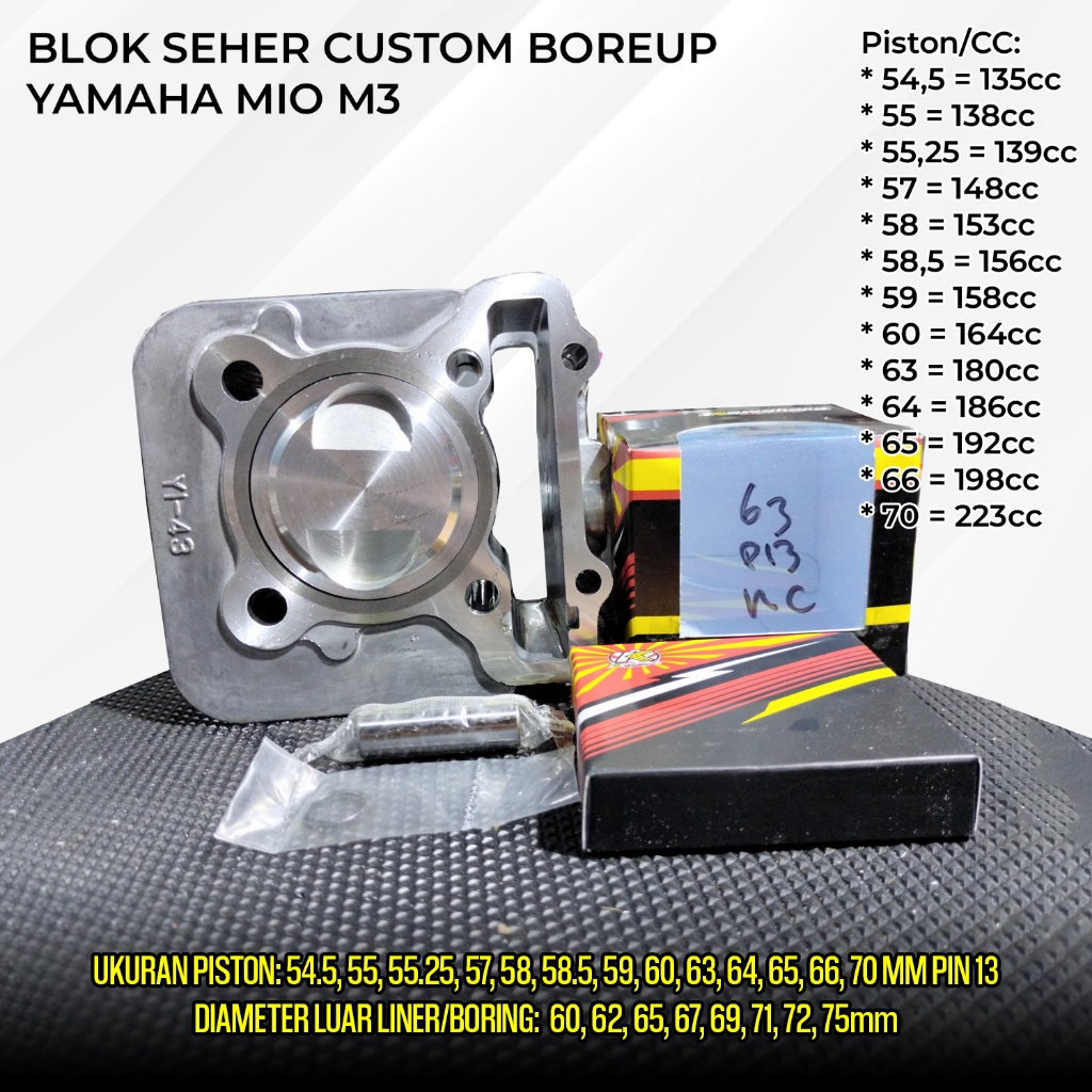 Blok Seher Custom Boreup Mio M3 2PH - 54,5 55 55,25 57 58 58,5 59 60 63 64 65 66mm Pin 13 - Blok Bor