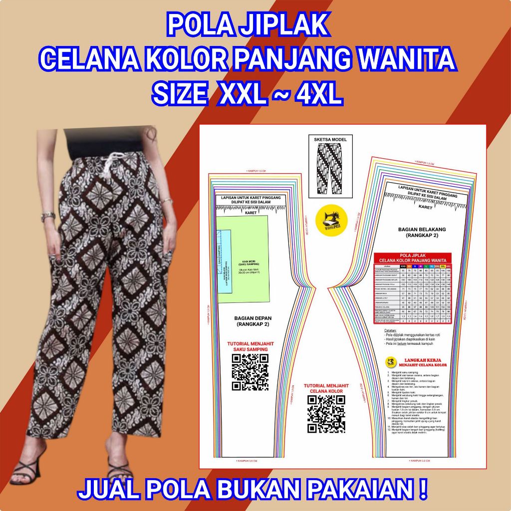POLA JIPLAK CELANA KOLOR PANJANG WANITA Size XXS-4XL