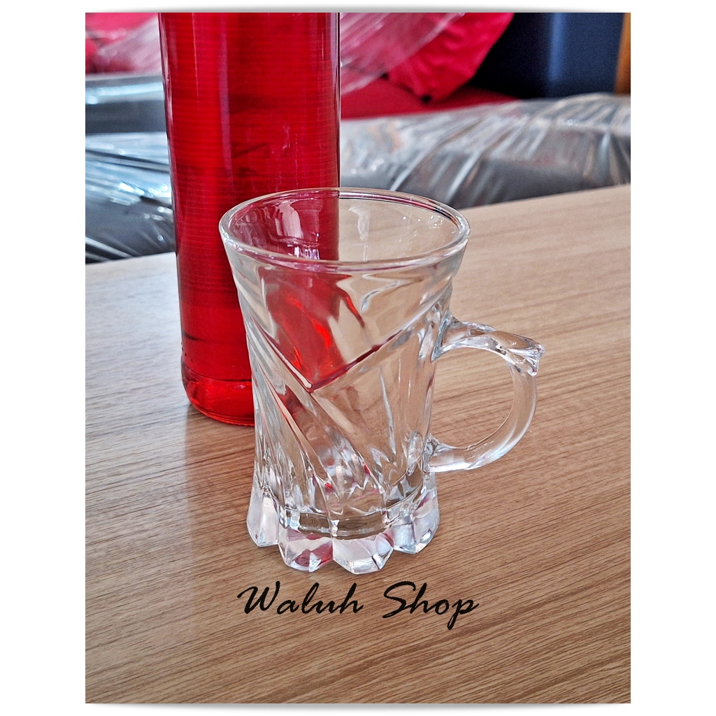 Gelas Semanggi Kopi Kaca Gelas Tebal Gagang Pendek Bening Kopi isi 6pcs