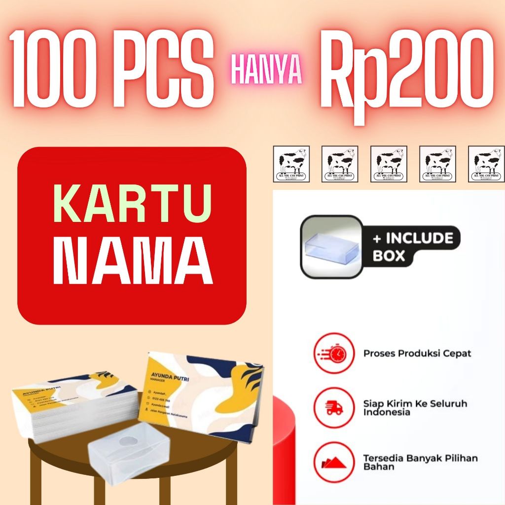 

Cetak Kartu Nama Custom Free Box Bahan ArtCartoon 100 PCS 260gr Free Template