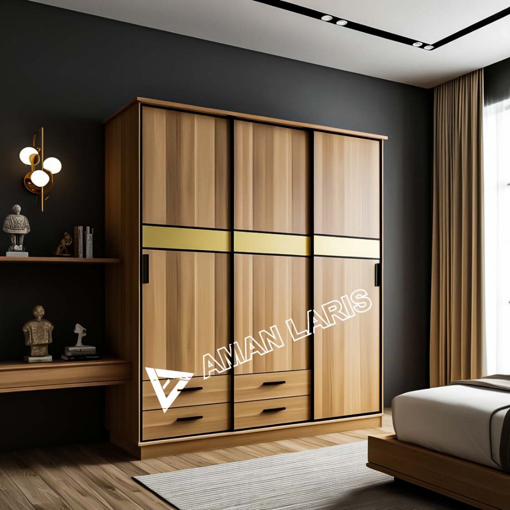 Almari Pakaian Minimalis Kayu Jati Sliding