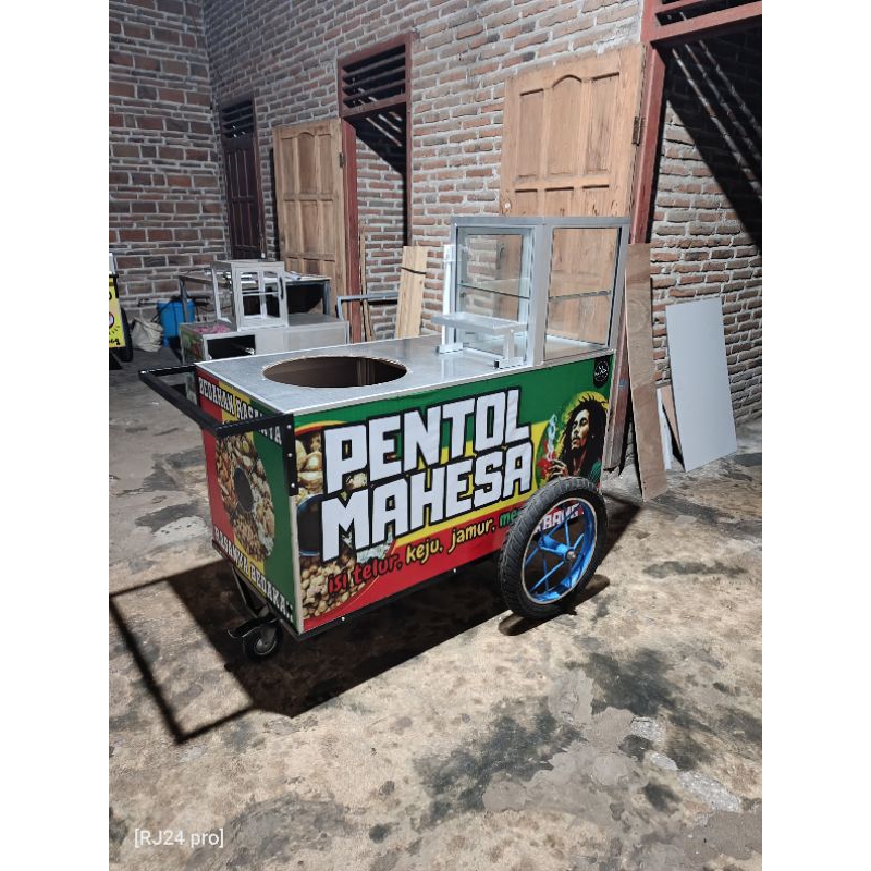 gerobak rombong pentol model dorong simpel murah berkualitas