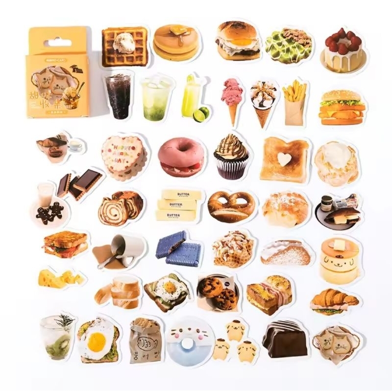 45 pcs Stiker Makanan Lucu Bakery Dessert Cake Drink Minuman | Sticker Aesthetic Jurnal Scrapbook