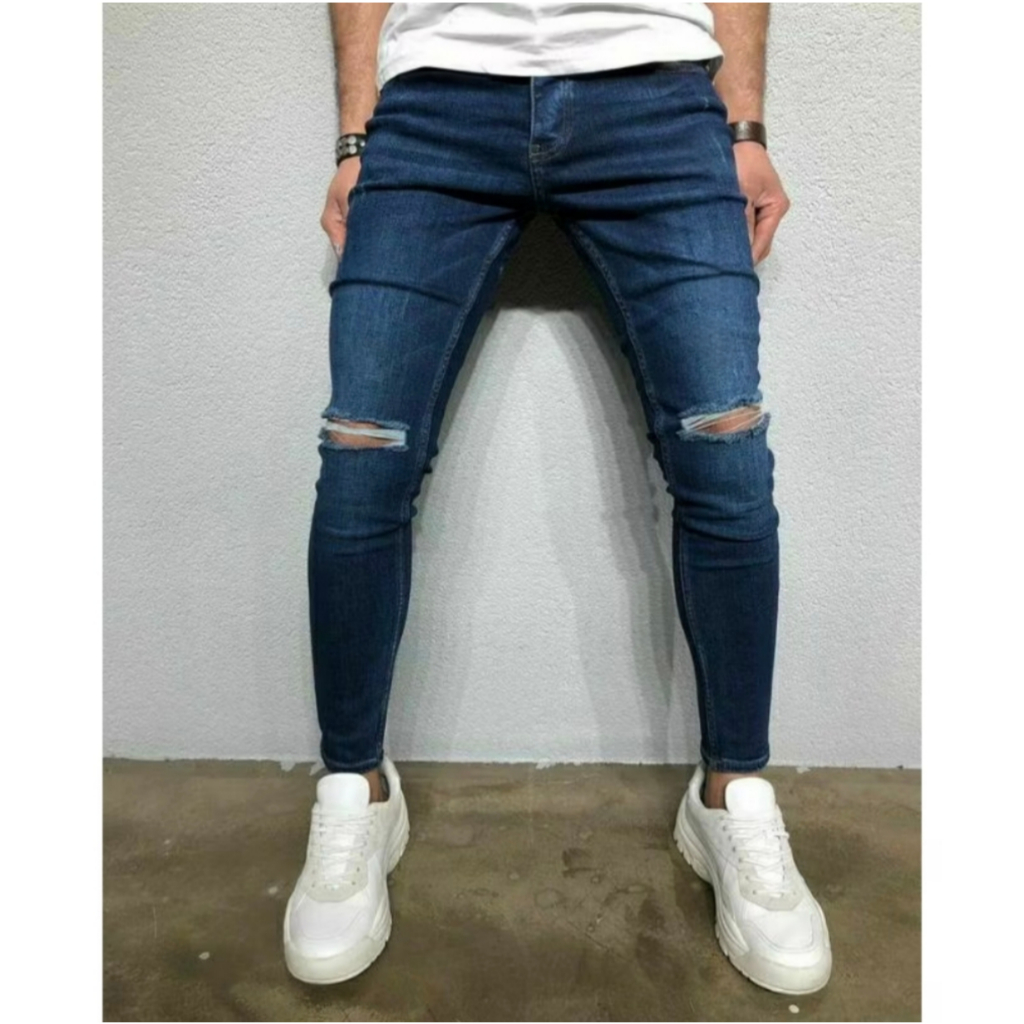 Celana Jeans Pria Sobek Lutut / Celana Jeans Pria Robek Robek Slimfit