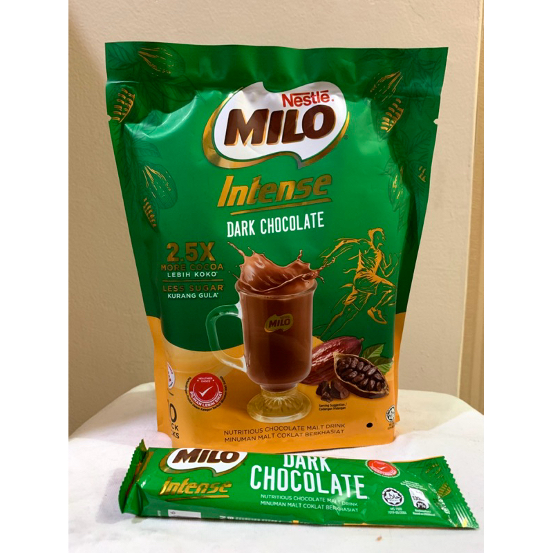 

MILO Intense Dark Chocolate LESS SUGAR isi 10 sachet Exp 31 Agst 25