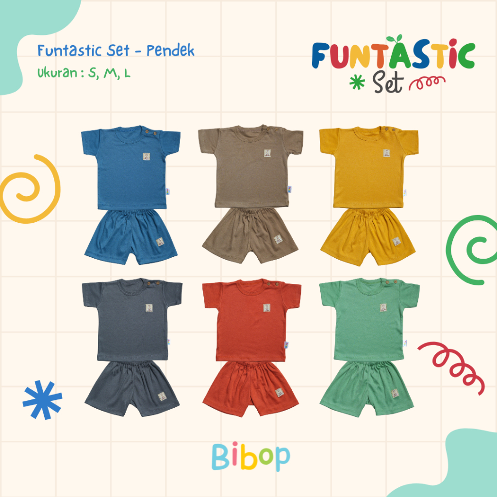 Bibop Baju Bayi Anak Setelan Oblong Kancing Pundak Lengan Pendek Celana Pendek Funtastic Set