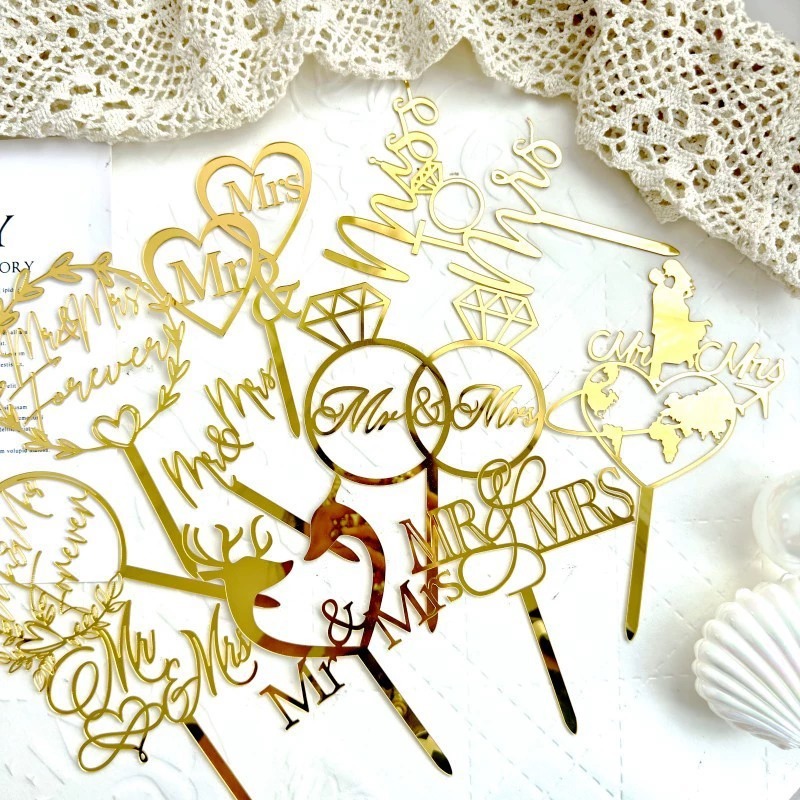 Topper Acrylic Wedding & Anniversary Series / Topper Kue Happy Wedding / Topper Kue Happy Anniversar