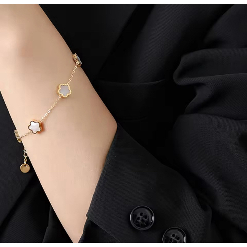 Cod Gelang Titanium Wanita Model Clover Gelang Wanita Titanium Gelang Wanita Terlaris Gelang Tangan 