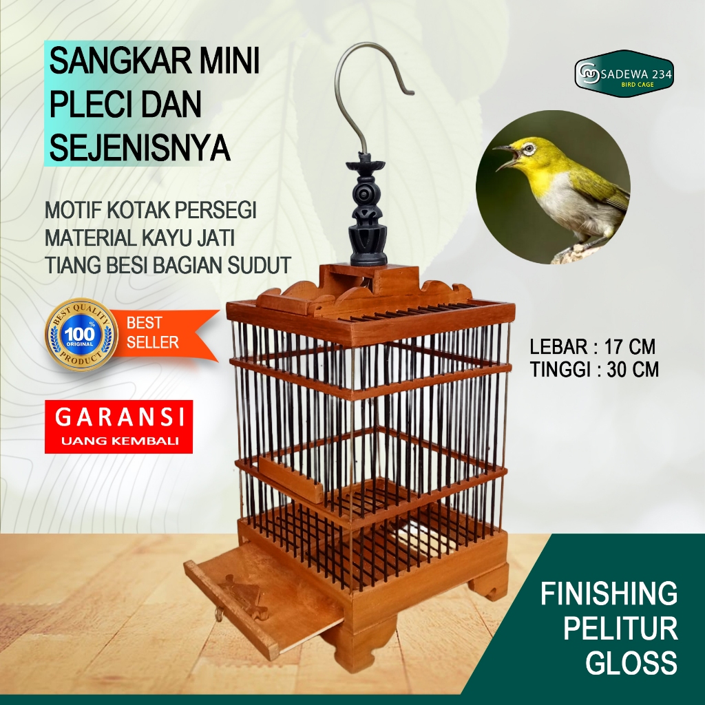 Sangkar burung Pleci Kayu jati Koper Mini Murah finishing semprot pelitur