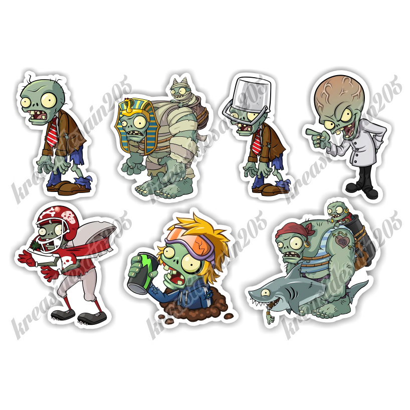 Isi 7pcs stiker plants vs zombie /stiker laptop /stiker hp /stiker kulkas / stiker chibi /stiker mot