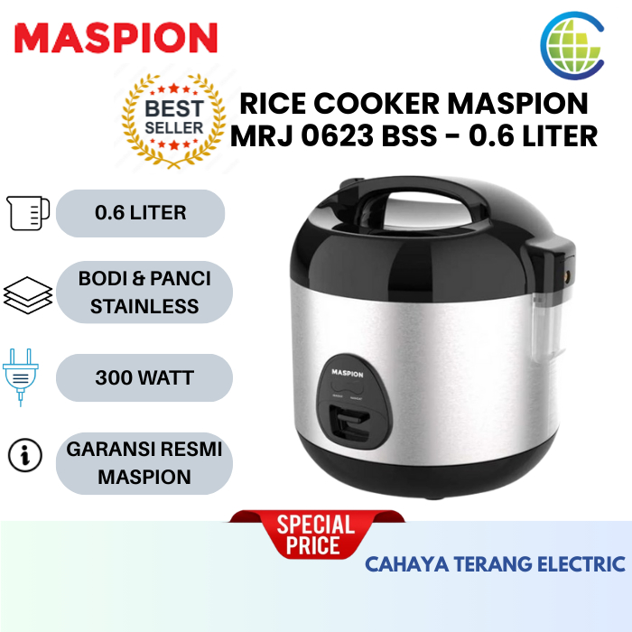 MASPION Rice Cooker Magic Com Mini 0,6 Liter 0.6L MRJ 0623 BSSS Stainless MRJ-0623BSSS MRJ0623BSSS