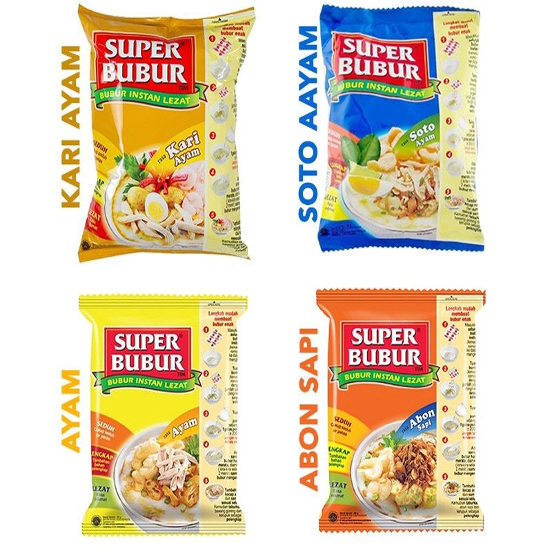 

SUPER BUBUR BUBUR INSTANT RASA AYAM | ABON | SOTO | KARI AYAM NETTO 43 GR