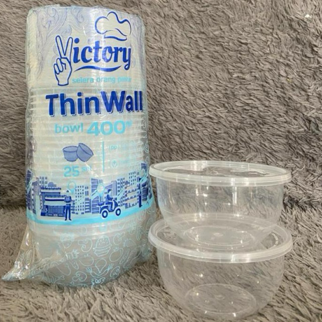 (Paket) Victory Thinwall Bulat 400ML. (25) Mangkuk Plastik Cup Pudding Slime Wadah Makanan