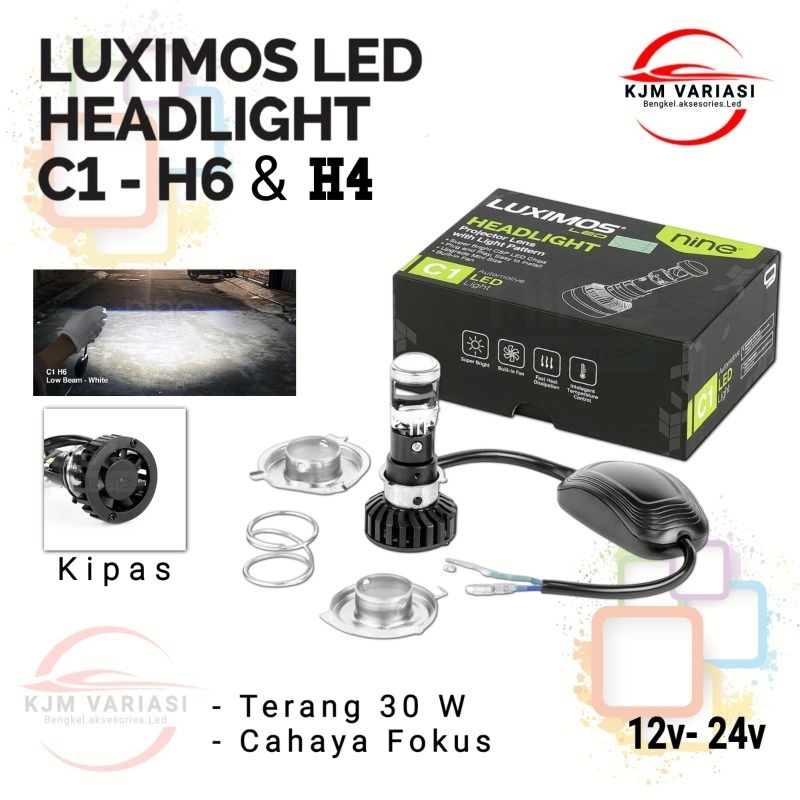 LAMPU UTAMA MOTOR MINI PROJECTOR BILED C1 H4 H6 NINE LUXIMOS FLAT 30 WATT