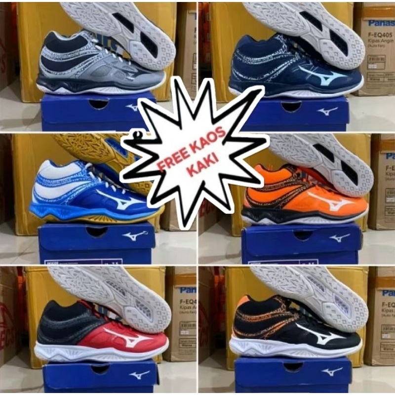 Sale Sepatu Voli Volly Volley Voly Mizuno Thunder Blade TB 2 Mid Original Bonus Kaos Kaki