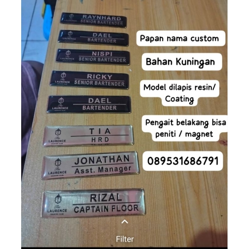 

nametag custom bahan kuningan