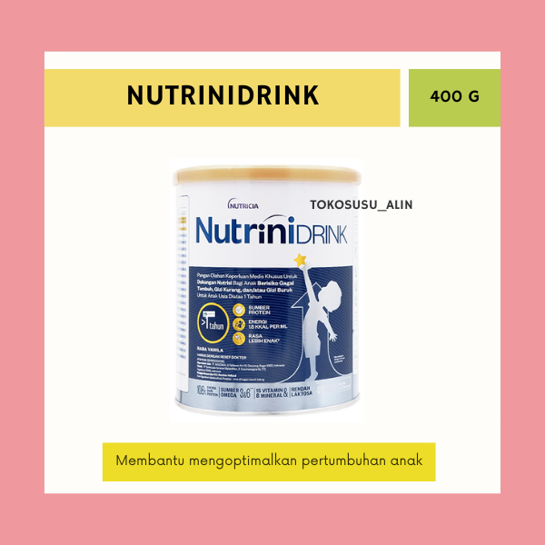 

NUTRINIDRINK POWDER RASA VANILA 400 G/NUTRISI UNTUK TUMBUH KEMBANG ANAK 1+ TAHUN