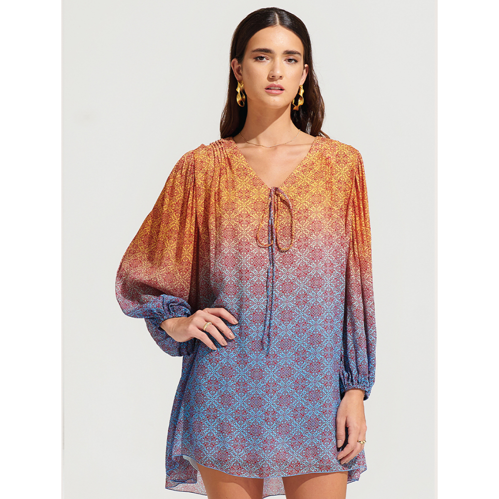 Morrato Bali - Boho V-Neck Bishop Sleeve Dress Mahnoor Mini Dress