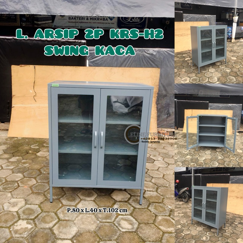 Lemari Arsip Pendek Plat 2P Pintu Kaca KRS-H2