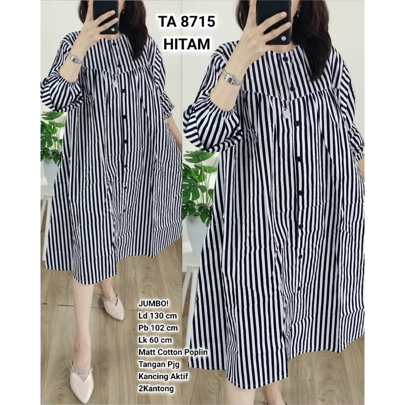 Tunik salur jumbo /Tunik Wanita Dewasa Salur Ld 125 /Atasan Panjang Katun Motif Hitam Garis Putih Ba