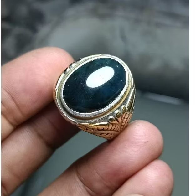 cincin batu akik BACAN DOKO mejiko original sisa totol coklat biru kenari body glas