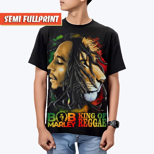 KAOS BOB MARLEY SEMI FULLPRINT | BAJU BAND BOOTLEG REGGAE ROCK LEGEND UNISEX | KING OF REGGAE LION