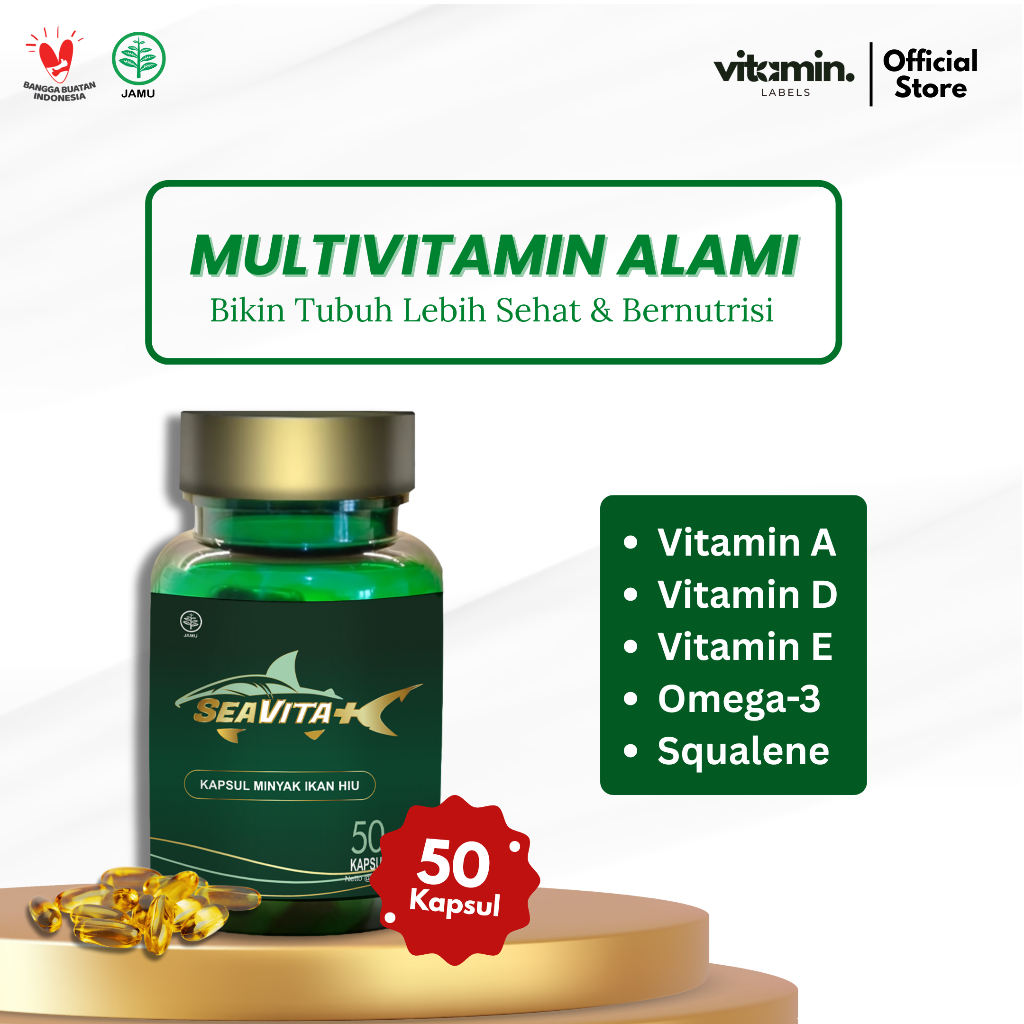 SEAVITA+ Suplemen Kapsul Jamu Obat Tradisional Minyak Hati Ikan Hiu Fish Oil Omeheart Wellness Vitam